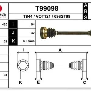 Wyjątkowa oferta  T99098 EAI Półoś napędowa (kaucja - patrz uwagi)